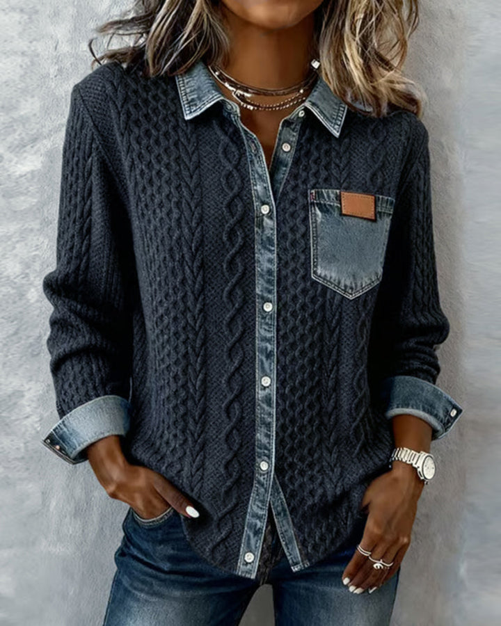 Suzanne | Long-Sleeve Shirt with Denim Patchwork