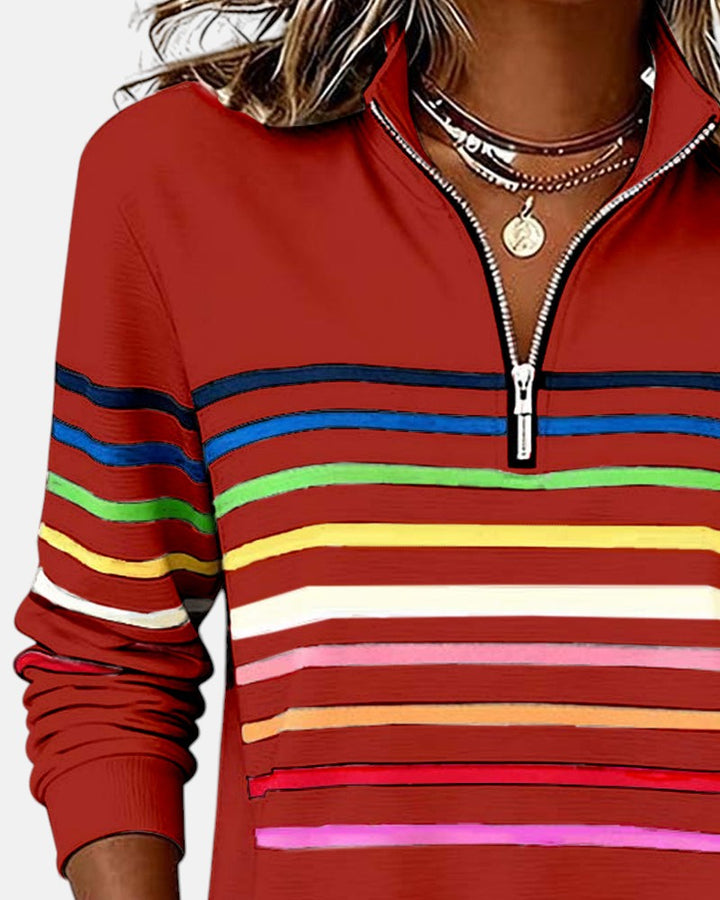 Megan | Rainbow Striped Zip Sweatshirt