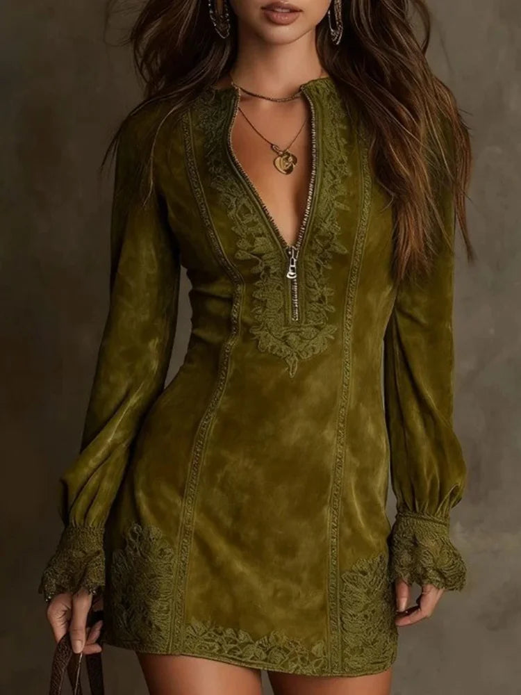 Laura | Short Suede Lace Sophisticated Dress